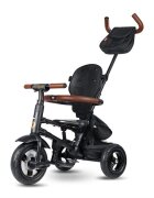 QPlay Tricicleta pentru copii Rito Deluxe negru pliabila cu scaun inalt matlasat ajustabil in 2 pozitii maner cu control al directiei frana dubla copertina XXL detalii de piele ecologica