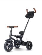 QPlay Tricicleta pentru copii Rito Deluxe negru pliabila cu scaun inalt matlasat ajustabil in 2 pozitii maner cu control al directiei frana dubla copertina XXL detalii de piele ecologica