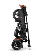 QPlay Tricicleta pentru copii Rito Deluxe negru pliabila cu scaun inalt matlasat ajustabil in 2 pozitii maner cu control al directiei frana dubla copertina XXL detalii de piele ecologica