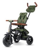 QPlay Tricicleta pentru copii Rito Deluxe verde-maslina pliabila cu scaun inalt matlasat ajustabil in 2 pozitii maner cu control al directiei frana dubla copertina XXL detalii de piele ecologica
