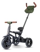 QPlay Tricicleta pentru copii Rito Deluxe verde-maslina pliabila cu scaun inalt matlasat ajustabil in 2 pozitii maner cu control al directiei frana dubla copertina XXL detalii de piele ecologica