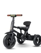 QPlay Tricicleta pentru copii Rito Deluxe verde-maslina pliabila cu scaun inalt matlasat ajustabil in 2 pozitii maner cu control al directiei frana dubla copertina XXL detalii de piele ecologica
