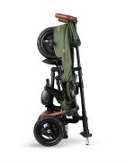 QPlay Tricicleta pentru copii Rito Deluxe verde-maslina pliabila cu scaun inalt matlasat ajustabil in 2 pozitii maner cu control al directiei frana dubla copertina XXL detalii de piele ecologica