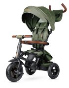 QPlay Tricicleta pentru copii Rito Deluxe verde-maslina pliabila cu scaun inalt matlasat ajustabil in 2 pozitii maner cu control al directiei frana dubla copertina XXL detalii de piele ecologica