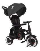 QPlay Tricicleta pentru copii Rito+ Negru pliabila cu spatar reglabil cu pozitie de somn 2 tipuri de suporti pentru picioarecopertina cu protectie UV si roti din cauciuc Eva
