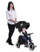 QPlay Tricicleta pentru copii Rito+ Negru pliabila cu spatar reglabil cu pozitie de somn 2 tipuri de suporti pentru picioarecopertina cu protectie UV si roti din cauciuc Eva