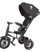QPlay Tricicleta pentru copii Rito Rubber Negru cu roti din cauciuc pliabila maner telescopic sistem roata libera si greutate maxim suportata 25 kg