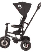 QPlay Tricicleta pentru copii Rito Rubber Negru cu roti din cauciuc pliabila maner telescopic sistem roata libera si greutate maxim suportata 25 kg
