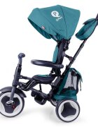 QPlay Tricicleta pentru copii Rito+ Turcoaz pliabila pentru copii cu spatar reglabil cu pozitie de somn 2 tipuri de suporti pentru picioarecopertina cu protectie UV si roti din cauciuc Eva