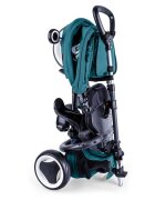 QPlay Tricicleta pentru copii Rito+ Turcoaz pliabila pentru copii cu spatar reglabil cu pozitie de somn 2 tipuri de suporti pentru picioarecopertina cu protectie UV si roti din cauciuc Eva