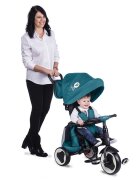 QPlay Tricicleta pentru copii Rito+ Turcoaz pliabila pentru copii cu spatar reglabil cu pozitie de somn 2 tipuri de suporti pentru picioarecopertina cu protectie UV si roti din cauciuc Eva