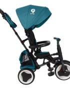 QPlay Tricicleta pentru copii Rito+ Turcoaz pliabila pentru copii cu spatar reglabil cu pozitie de somn 2 tipuri de suporti pentru picioarecopertina cu protectie UV si roti din cauciuc Eva