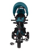 QPlay Tricicleta pentru copii Rito+ Turcoaz pliabila pentru copii cu spatar reglabil cu pozitie de somn 2 tipuri de suporti pentru picioarecopertina cu protectie UV si roti din cauciuc Eva