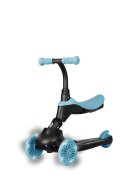QPlay Trotineta pentru copii Sema EVO Albastru 6 in 1 multifunctionala cu scaunel maner telescopic parental inaltime ajustabila cadru din aluminiu greutate admisa 50 kg