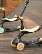 QPlay Trotineta pentru copii Sema EVO Verde 6 in 1 multifunctionala cu scaunel maner telescopic parental inaltime ajustabila cadru din aluminiu greutate admisa 50 kg