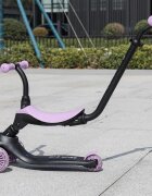 QPlay Trotineta pentru copii Sema EVO Violet 6 in 1 multifunctionala cu scaunel maner telescopic parental inaltime ajustabila cadru din aluminiu greutate admisa 50 kg