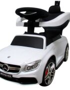 R-Sport Masinuta copii de impins Mercedes C63 amg alb cu maner pentru controlul parental suport pentru picioare protectie impotriva rasturnarii volan cu melodii si claxon