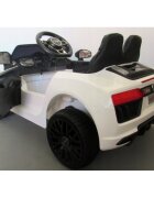 R-Sport Masinuta electrica pentru copii Audi R8 Alb 70W cu telecomanda si roti Eva cu suspensii slow start faruri si lumini Led unitate audio cu display si Mp3