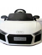 R-Sport Masinuta electrica pentru copii Audi R8 Alb 70W cu telecomanda si roti Eva cu suspensii slow start faruri si lumini Led unitate audio cu display si Mp3