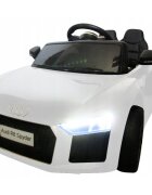 R-Sport Masinuta electrica pentru copii Audi R8 Alb 70W cu telecomanda si roti Eva cu suspensii slow start faruri si lumini Led unitate audio cu display si Mp3