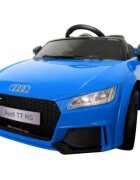 R-Sport Masinuta electrica pentru copii Audi TT Albastru 70W cu scaun din piele slow start faruri si lumini led unitate audio cu display mufa Mp3 si Usb
