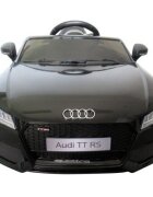 R-Sport Masinuta electrica pentru copii Audi TT Negru 70W cu scaun din piele slow start faruri si lumini led unitate audio cu display mufa Mp3 si Usb