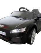 R-Sport Masinuta electrica pentru copii Audi TT Negru 70W cu scaun din piele slow start faruri si lumini led unitate audio cu display mufa Mp3 si Usb