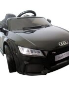 R-Sport Masinuta electrica pentru copii Audi TT Negru 70W cu scaun din piele slow start faruri si lumini led unitate audio cu display mufa Mp3 si Usb