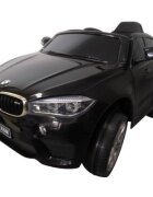 R-Sport Masinuta electrica pentru copii BMW X6M negru 90W cu roti EVA si scaun din piele pornire lenta amortizoare panou muzical 2 usi cu deschidere centura de siguranta