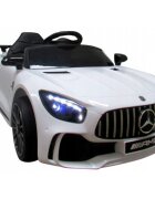 R-Sport Masinuta electrica pentru copii cu telecomanda Mercedes AMG GTR-S Alb 70W scaun de piele si roti Eva unitate audio cu display si Mp3 functie slow start