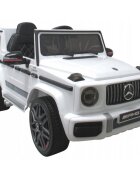 R-Sport Masinuta electrica pentru copii Mercedes G63 Alb 70W cu telecomanda roti EVA si scaun piele usi cu deschidere panou muzica centura de siguranta maner tractare 12V