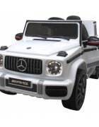 R-Sport Masinuta electrica pentru copii Mercedes G63 Alb 70W cu telecomanda roti EVA si scaun piele usi cu deschidere panou muzica centura de siguranta maner tractare 12V