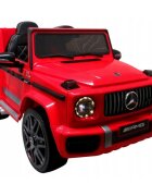 R-Sport Masinuta electrica pentru copii Mercedes G63 Rosu 70W cu telecomanda roti EVA si scaun piele usi cu deschidere panou muzica centura de siguranta maner tractare 12V