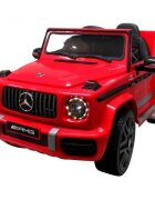 R-Sport Masinuta electrica pentru copii Mercedes G63 Rosu 70W cu telecomanda roti EVA si scaun piele usi cu deschidere panou muzica centura de siguranta maner tractare 12V