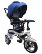 R-Sport Tricicleta pentru copii T3 Jeans 3 in 1 cu pedale roti gonflabile control al directiei scaun reversibil rotire 360 grade frana si centura de siguranta
