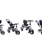 R-Sport Tricicleta pentru copii T3 Jeans 3 in 1 cu pedale roti gonflabile control al directiei scaun reversibil rotire 360 grade frana si centura de siguranta