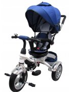 R-Sport Tricicleta pentru copii T3 Jeans 3 in 1 cu pedale roti gonflabile control al directiei scaun reversibil rotire 360 grade frana si centura de siguranta
