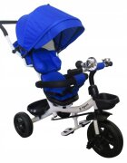 R-Sport Tricicleta pentru copii T4 Albastru 3 in 1 cu pedale control al directiei scaun reversibil suport picioare pliabil centuri de siguranta moi si roti din cauciuc Eva