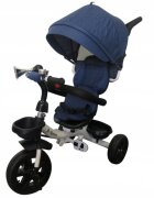 R-Sport Tricicleta pentru copii T4 Blue Jeans 3 in 1 cu pedale control al directiei scaun reversibil suport picioare pliabil centuri de siguranta moi si roti din cauciuc Eva