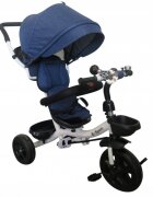 R-Sport Tricicleta pentru copii T4 Blue Jeans 3 in 1 cu pedale control al directiei scaun reversibil suport picioare pliabil centuri de siguranta moi si roti din cauciuc Eva