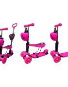 R-Sport Trotineta 5 in 1 H3 roz cu maner parental si scaun ghidon reglabil si detasabil 3 roti lumini LED greutate admisa 25 kg varsta 2-7 ani