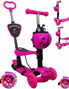 R-Sport Trotineta 5 in 1 H3 roz cu maner parental si scaun ghidon reglabil si detasabil 3 roti lumini LED greutate admisa 25 kg varsta 2-7 ani