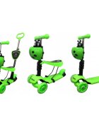 R-Sport Trotineta 5 in 1 H3 verde cu maner parental si scaun ghidon reglabil si detasabil 3 roti lumini LED greutate admisa 25 kg varsta 2-7 ani
