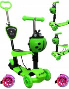 R-Sport Trotineta 5 in 1 H3 verde cu maner parental si scaun ghidon reglabil si detasabil 3 roti lumini LED greutate admisa 25 kg varsta 2-7 ani