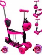 R-Sport Trotineta 5 in 1 JR roz cu maner parental scaunel reglabil ghidon reglabil roti cu LED greutate admisa 25 kg varsta 2-7 ani