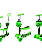R-Sport Trotineta 5 in 1 JR verde cu maner parental scaunel reglabil ghidon reglabil roti cu LED greutate admisa 25 kg varsta 2-7 ani