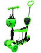 R-Sport Trotineta 5 in 1 JR verde cu maner parental scaunel reglabil ghidon reglabil roti cu LED greutate admisa 25 kg varsta 2-7 ani
