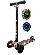 R-Sport Trotineta H2 Neagra cu ghidon reglabil 3 roti din cauciuc cu led greutate admisa 50 kg varsta 2-7 ani