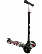 R-Sport Trotineta H2 Neagra cu ghidon reglabil 3 roti din cauciuc cu led greutate admisa 50 kg varsta 2-7 ani
