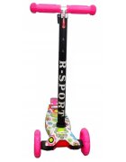 R-Sport Trotineta H2 Roz cu ghidon reglabil 3 roti din cauciuc cu led greutate admisa 50 kg varsta 2-7 ani